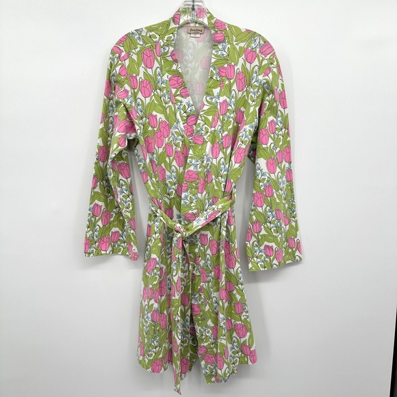Vintage Bedhead Robe Medium Large Cotton Knit Tulips Statement Garden Party Boho - Picture 1 of 13